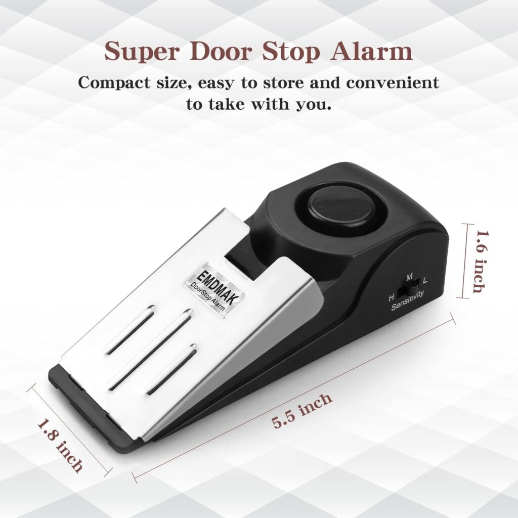 EMDMAK Door Stop Alarm with 120DB Siren Door Stop for Home  Travel (Black) (Pack of 2)